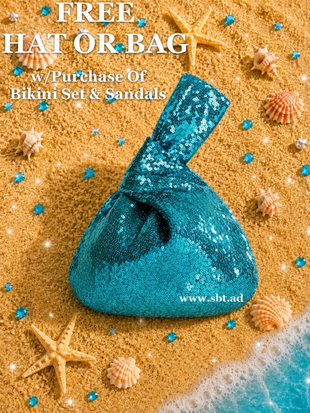 NEW Turquoise Sequin Bikini Sparkling Bling Swimsuit & Rhinestone Sandals +Gift - Picture 14 of 14